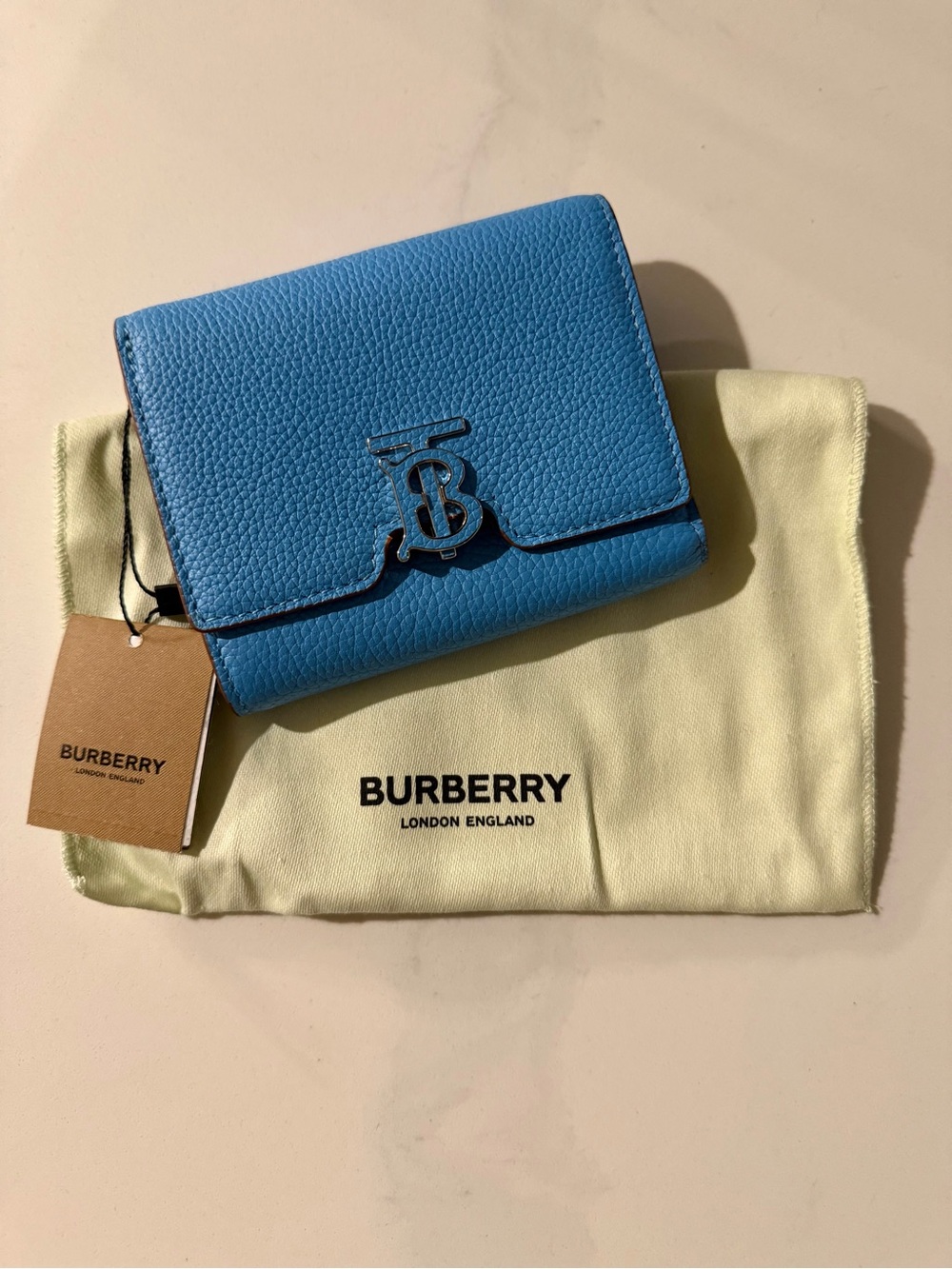 Burberry Sky Blue Grain Leather TB Foldover Wallet - New with tags and dust bag